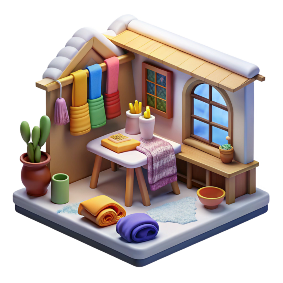 Cozy Winter Craft Room 3D Render of a Creative Space png