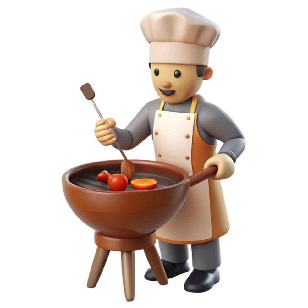 Chef Grilling Vegetables 3D Cartoon Cook png