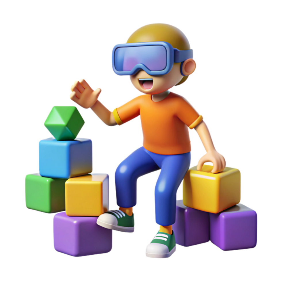 Child in VR Playing with Colorful Blocks png