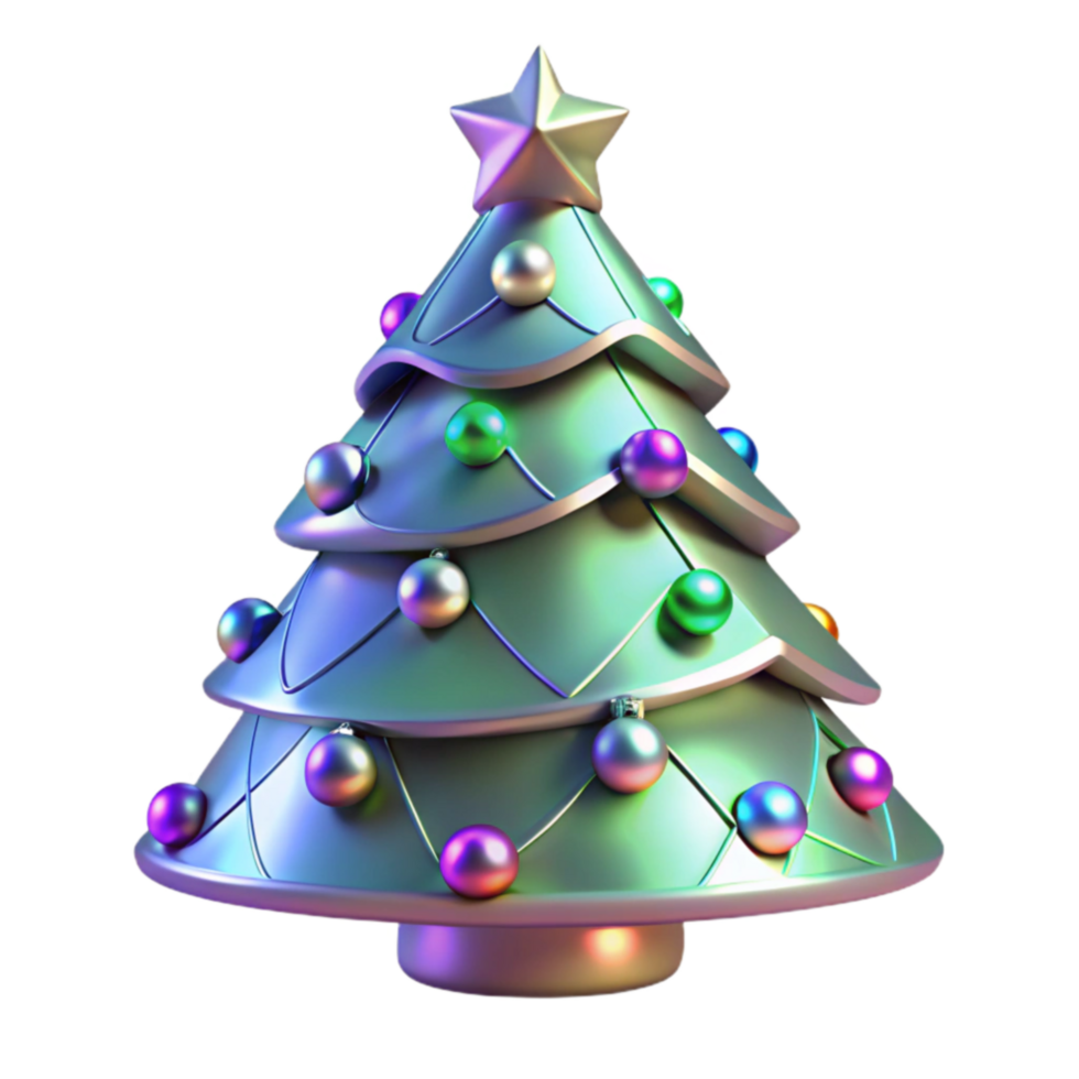 Iridescent Christmas Tree with Colorful Ornaments png