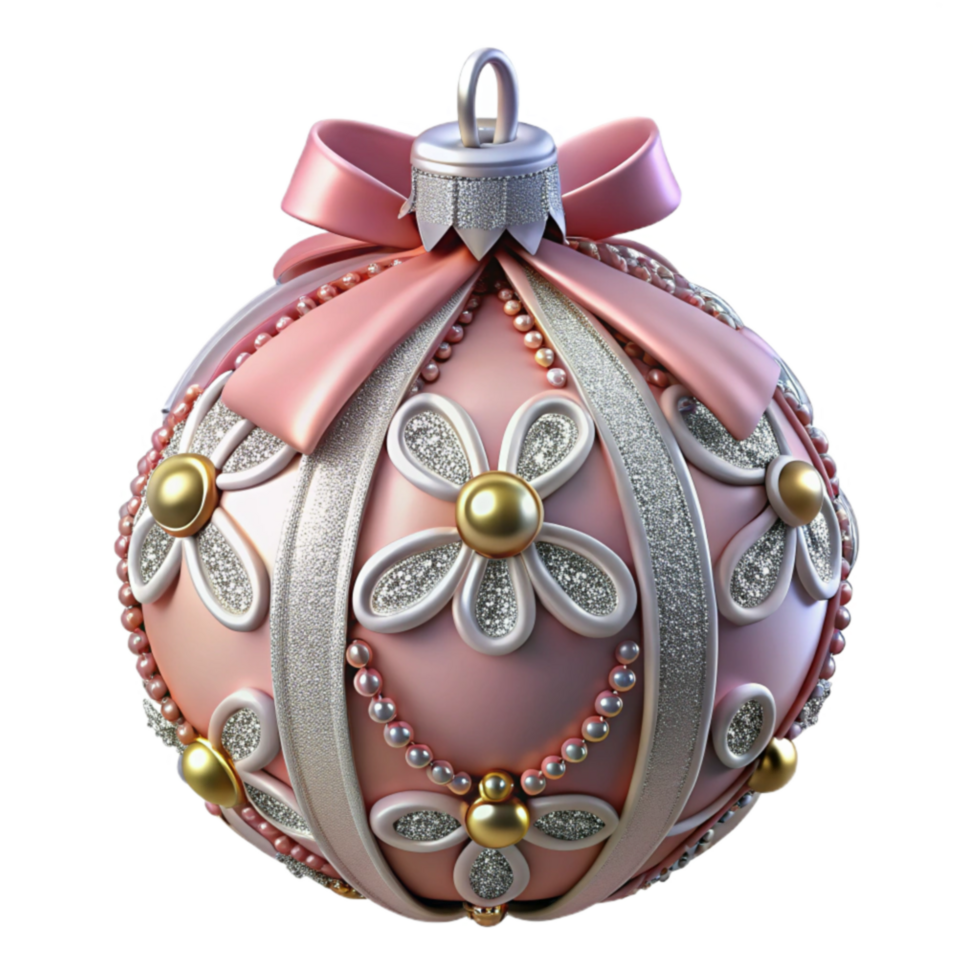 Pink Glitter Christmas Ornament with Flowers png