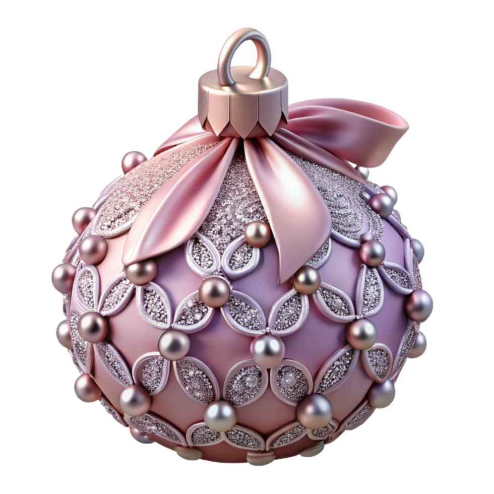 Pink Glitter Christmas Ornament with Bow png