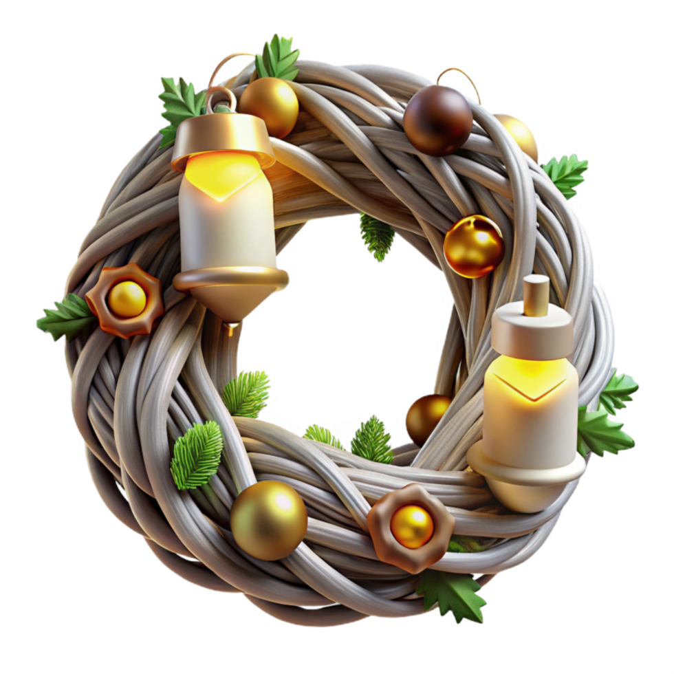 Illuminated Winter Wreath with Lanterns png