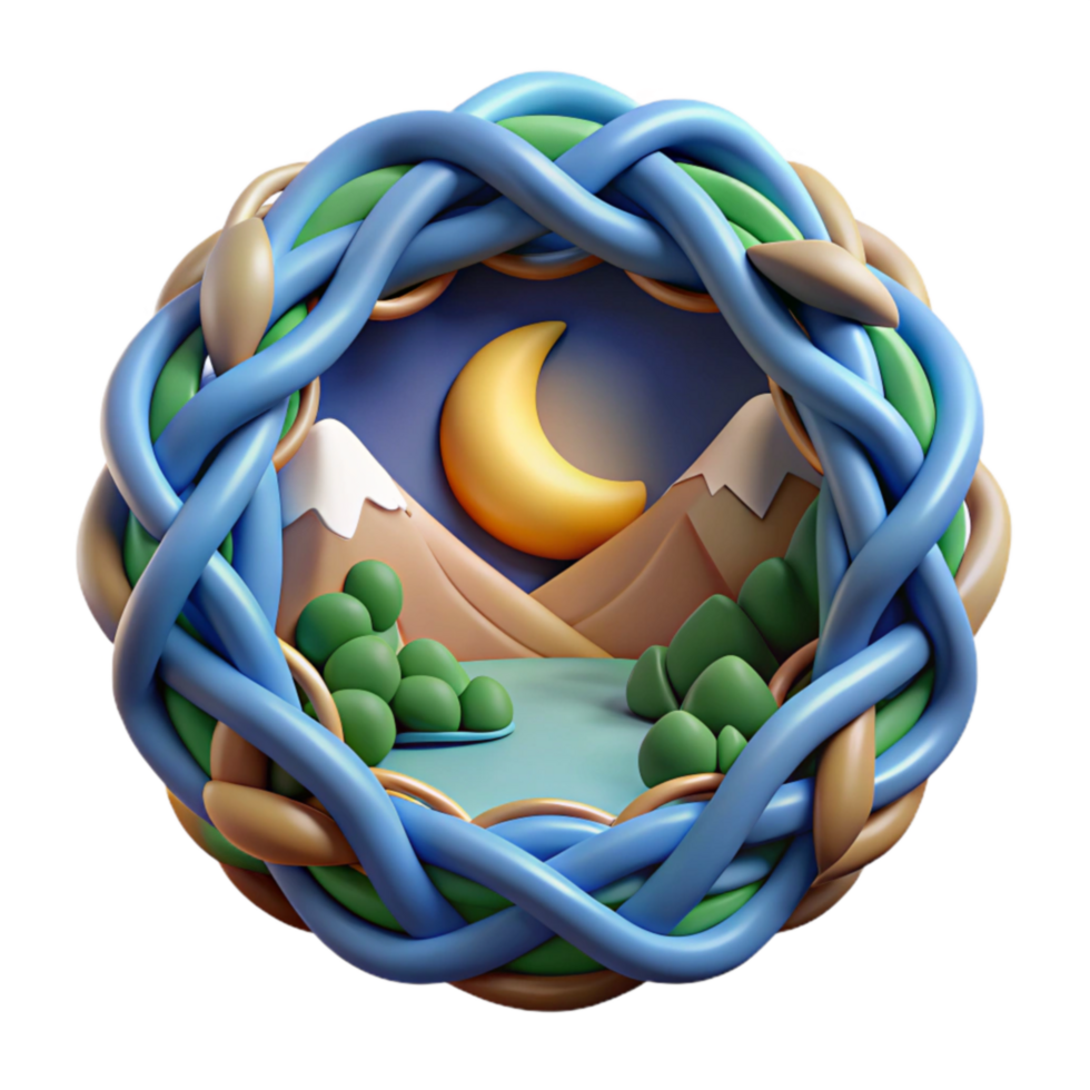 Night Scene in a 3D Twisted Frame png