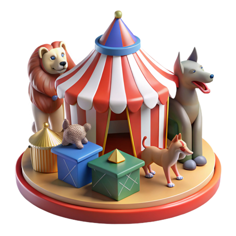 Circus Tent with Animals and Toys A 3D Render png
