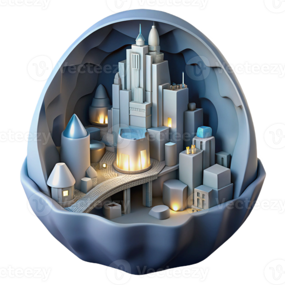 Miniature Cityscape Inside a Protective Shell png