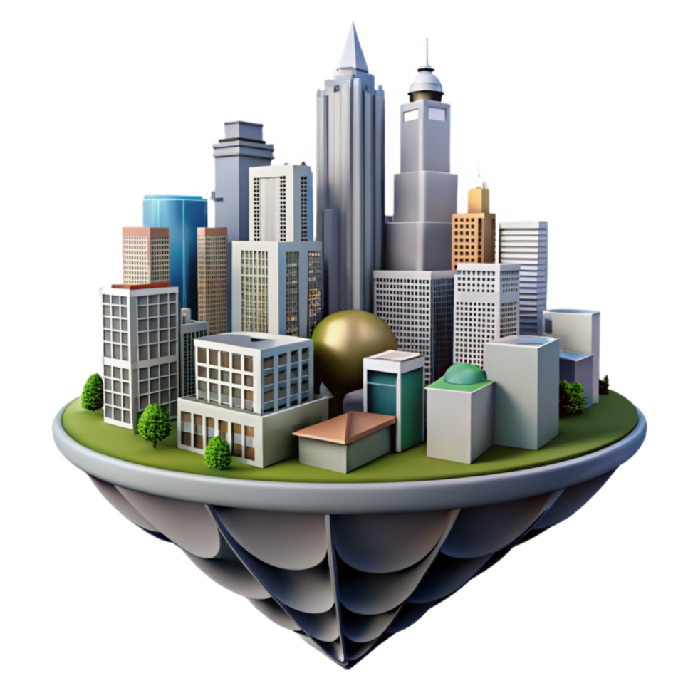Floating Cityscape Urban Architecture 3D Model png