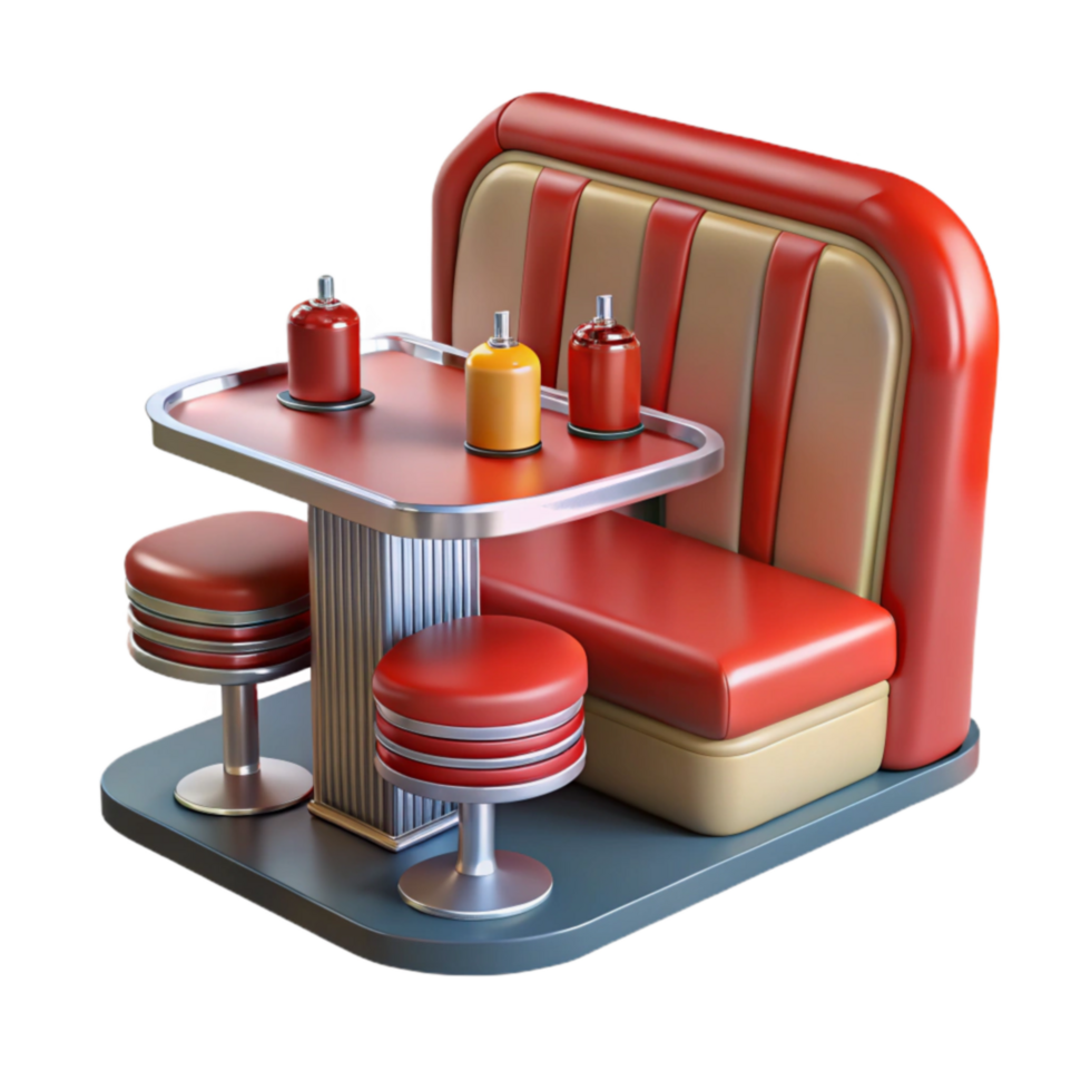 Retro Diner Booth Table, Seats Condiments png