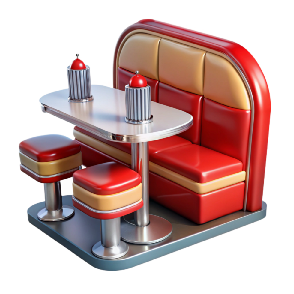 Retro Diner Booth, Table, and Stools Classic 1950s Design png