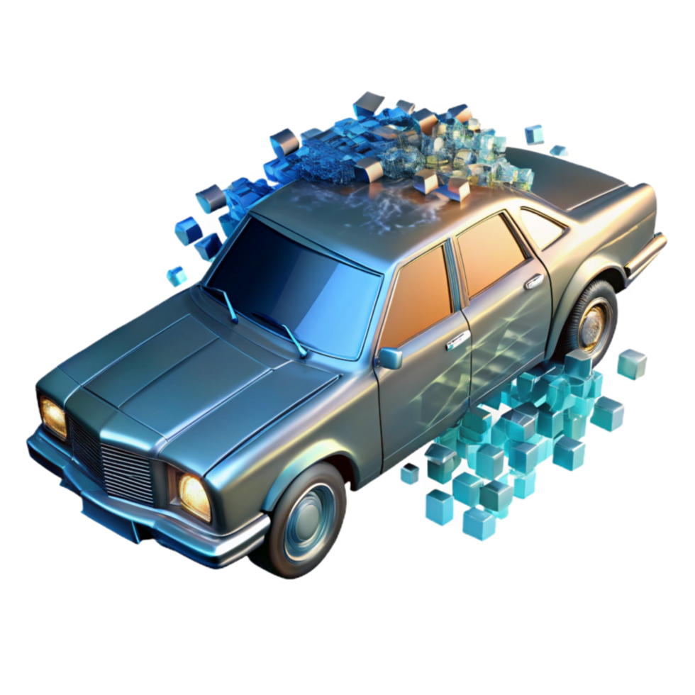 Digital Disintegration A Car s Metamorphosis into Pixels png