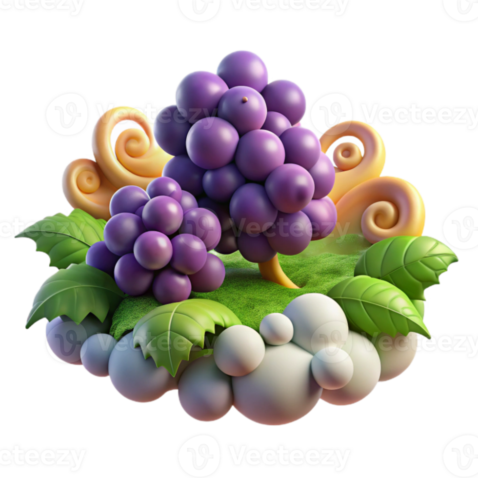 Cartoon Grapes on a Cloud Island png