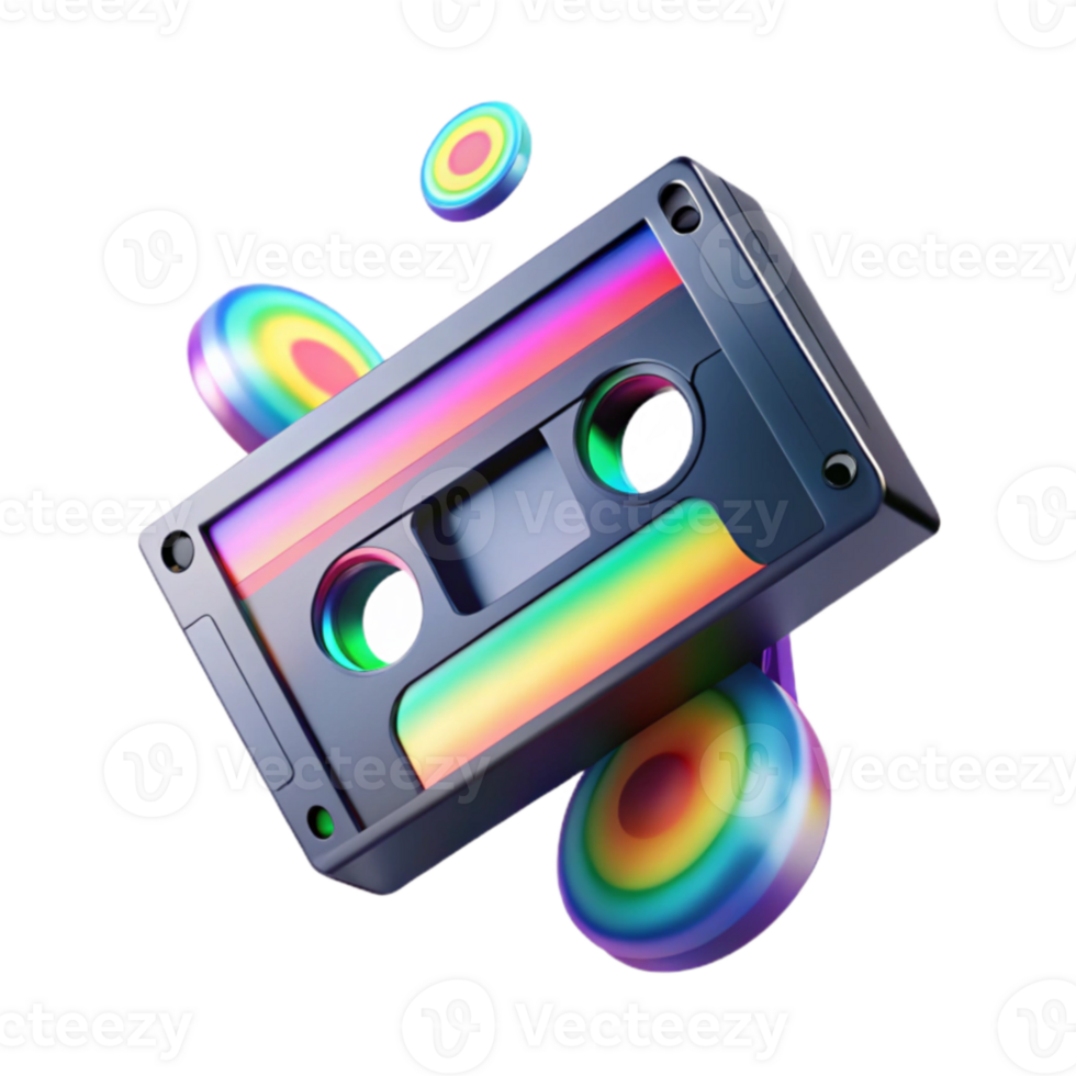 Retro Cassette Tape with Rainbow Effects png