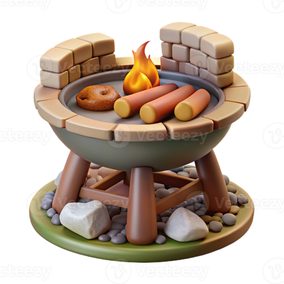 3D Render of Campfire Grill with Food png