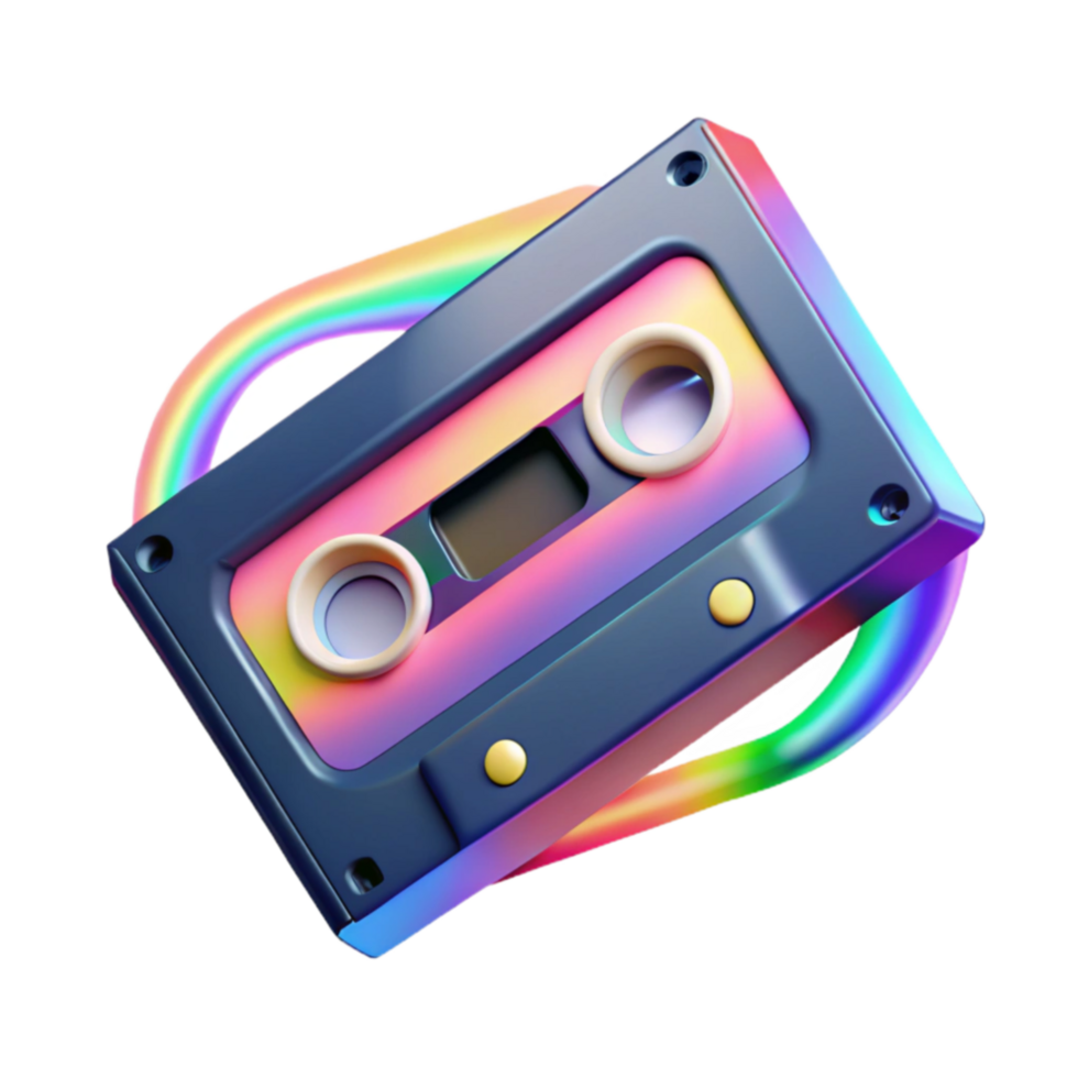 Retro Cassette Tape with Rainbow 80s Music Nostalgia png