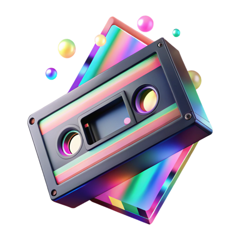 Retro Cassette Tape Vibrant Colors, 80s Nostalgia png