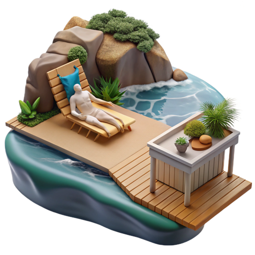 Serene Beachside Relaxation Deck, Ocean View, Plants png