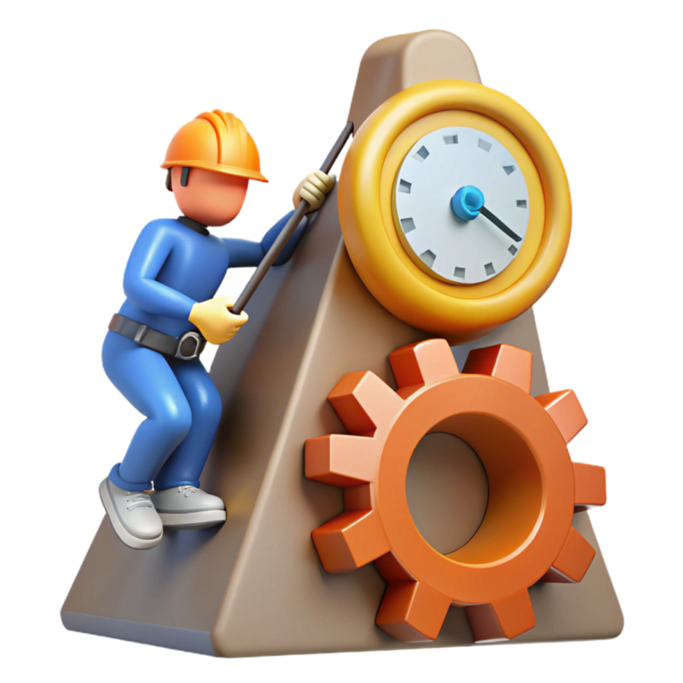 Worker Climbing Gears and Time Efficiency Productivity png