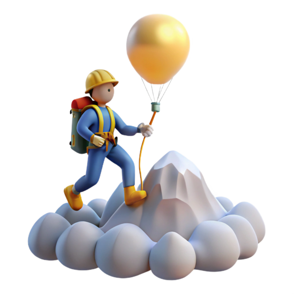 Climber Ascending Mountain with Balloon png