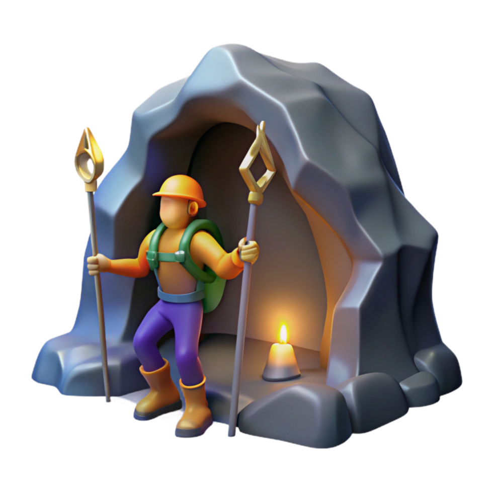 Adventurer Exploring Dark Cave with Light png