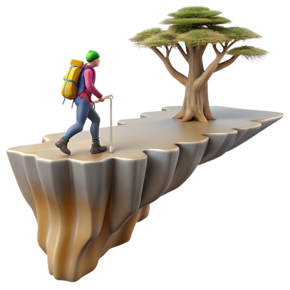 Hiker s Journey Trekking to a Solitary Tree on a Clifftop png
