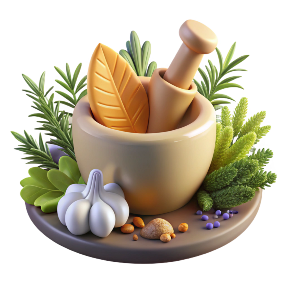Herbal Remedies Mortar, Pestle, and Natural Ingredients png