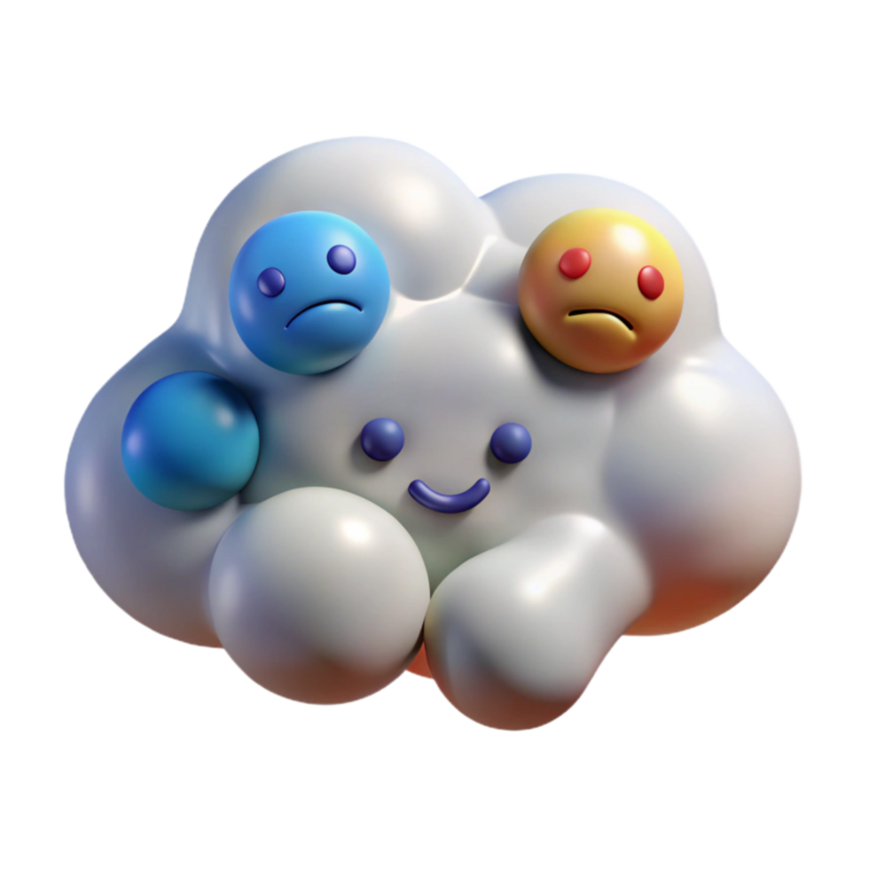 Cloud with Mixed Emotions Happy, Sad, and Angry Emojis png
