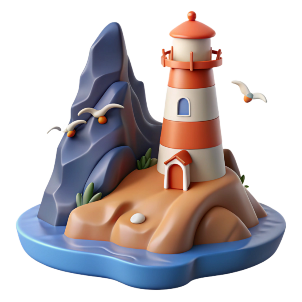 Lighthouse Island 3D Render Coastal Seascape png