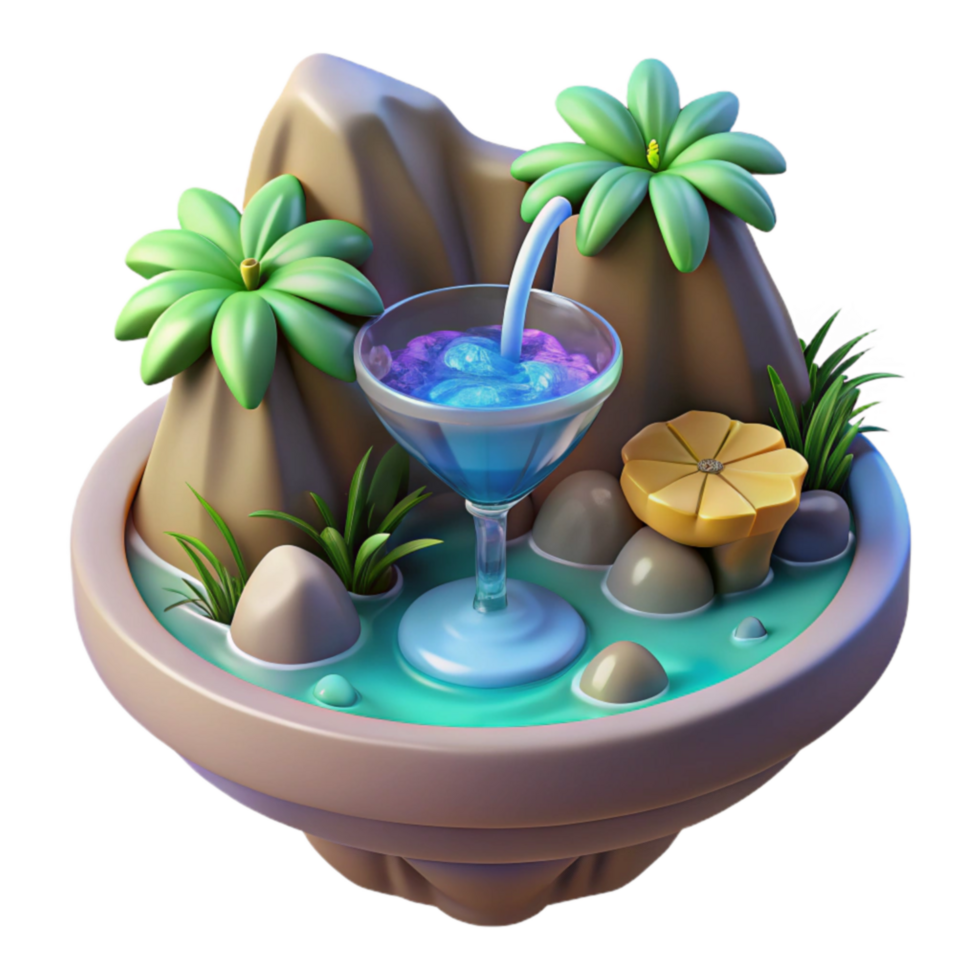 Tropical Cocktail Oasis 3D Render of a Relaxing Drink Scene png