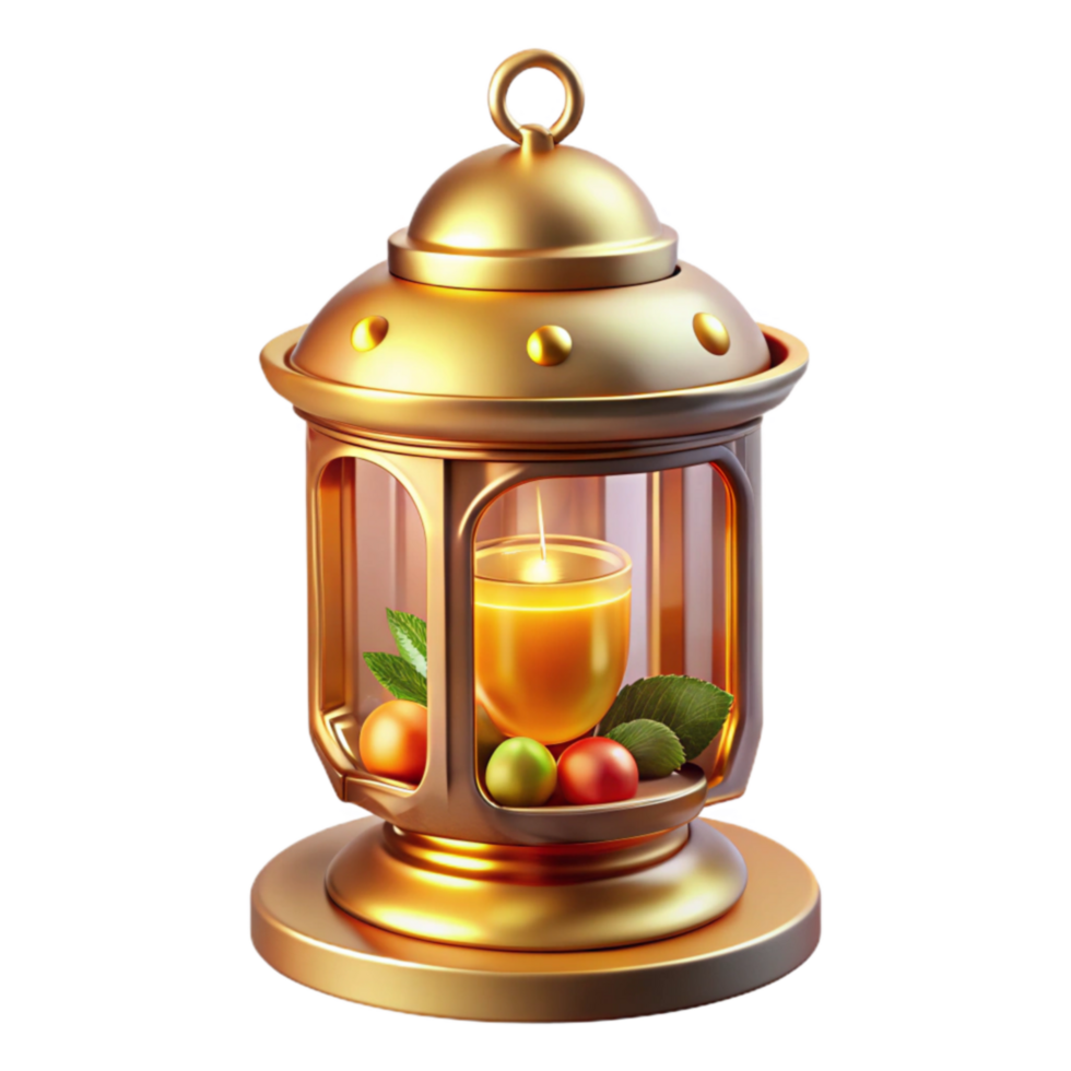 Golden Lantern with Candle and Autumn Decor png