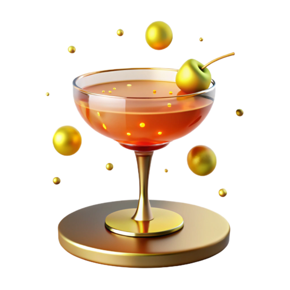 Golden Cocktail Elegant Drink with Cherry Garnish png