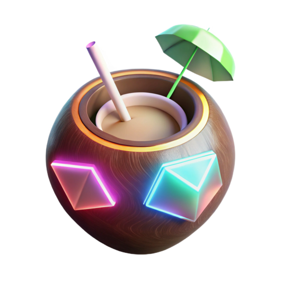 Neon Tropical Cocktail in Wooden Vessel png