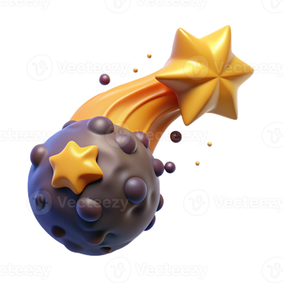 Shooting Star and Planet 3D Render png