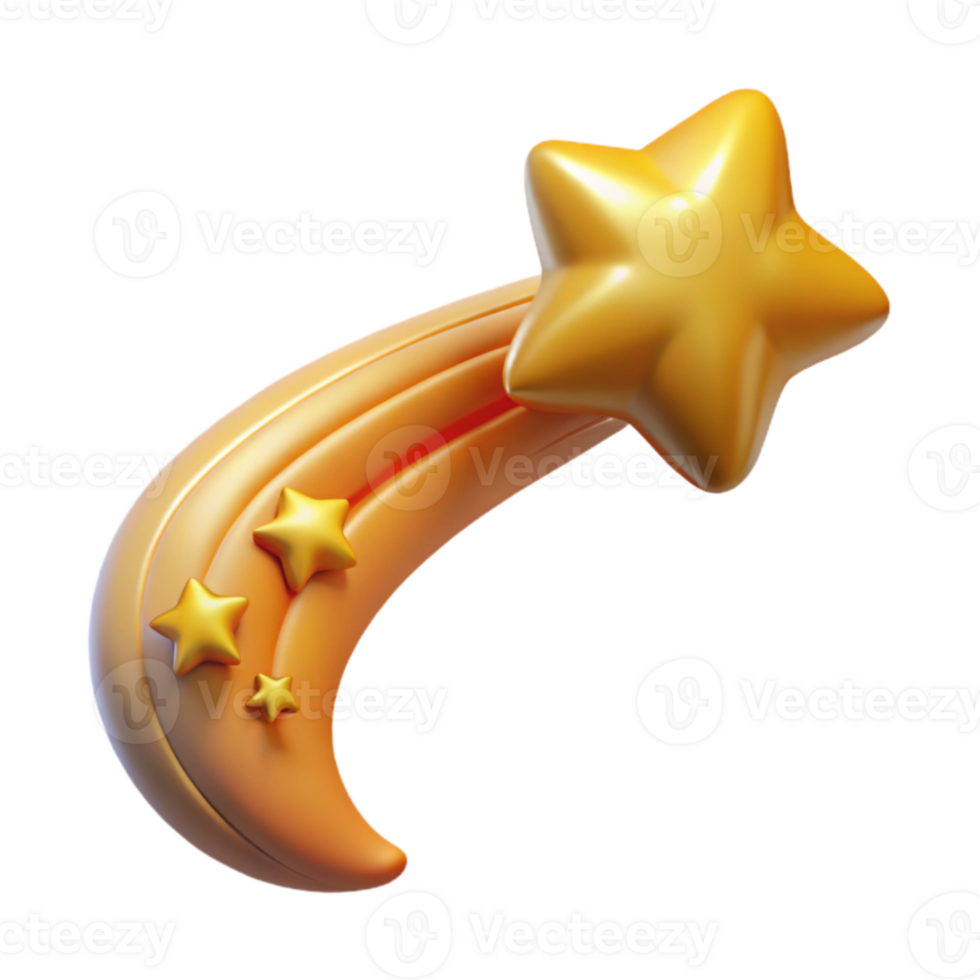 Golden Shooting Star 3D Render png