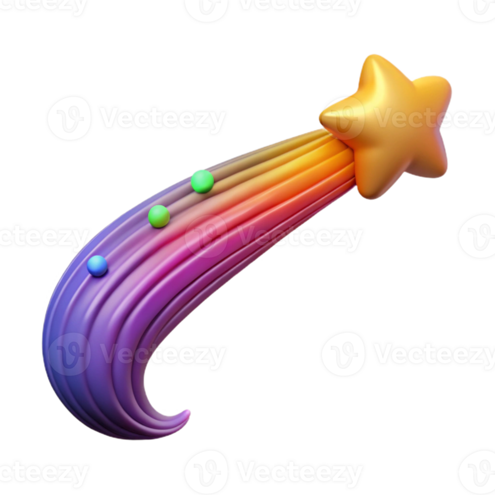 Rainbow Comet with Star and Colorful Spheres png