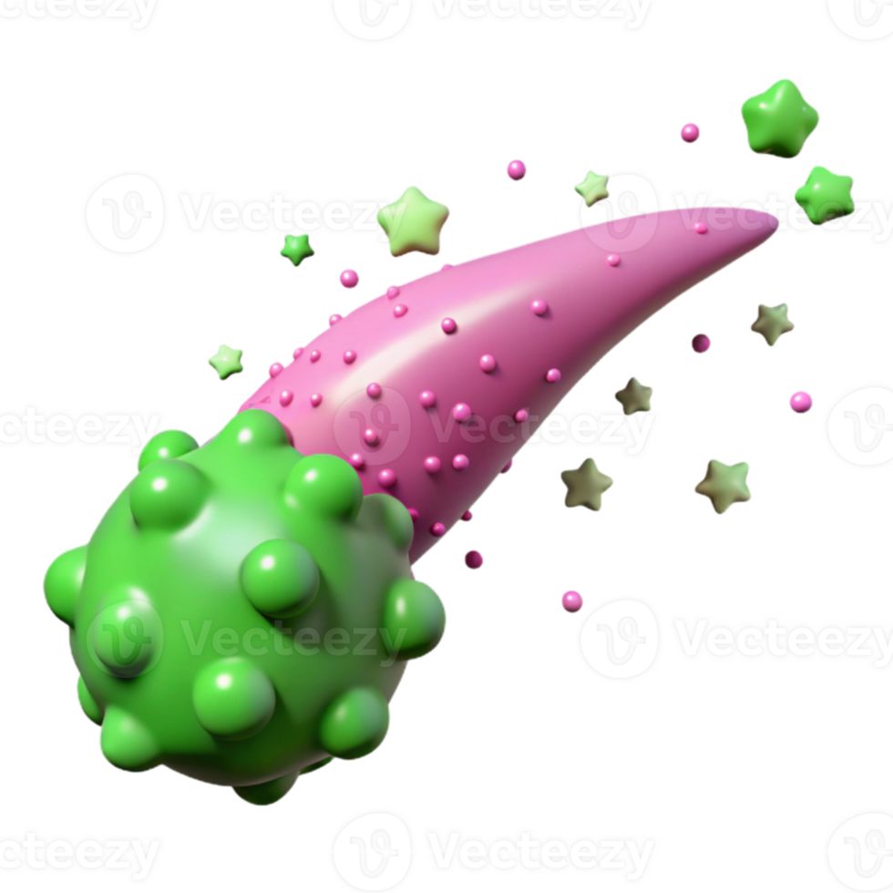 3D Render of Abstract Comet with Green and Pink Elements png