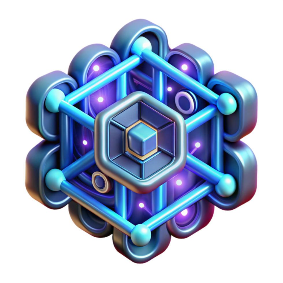 Abstract 3D Network Structure Hexagon Core, Interconnected Nodes, Futuristic Design png