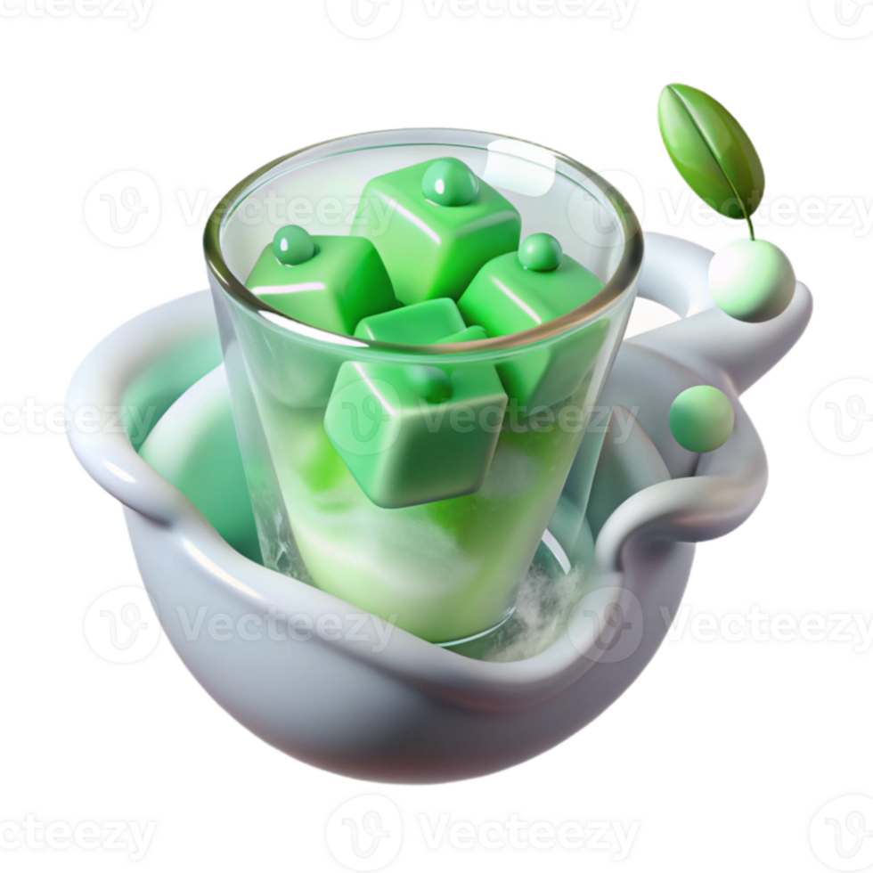Refreshing Green Ice Cubes in Creamy Drink png