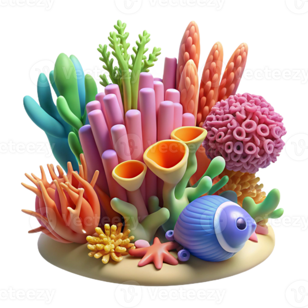 Vibrant Reef 3D Render of Colorful Coral Sea Life png