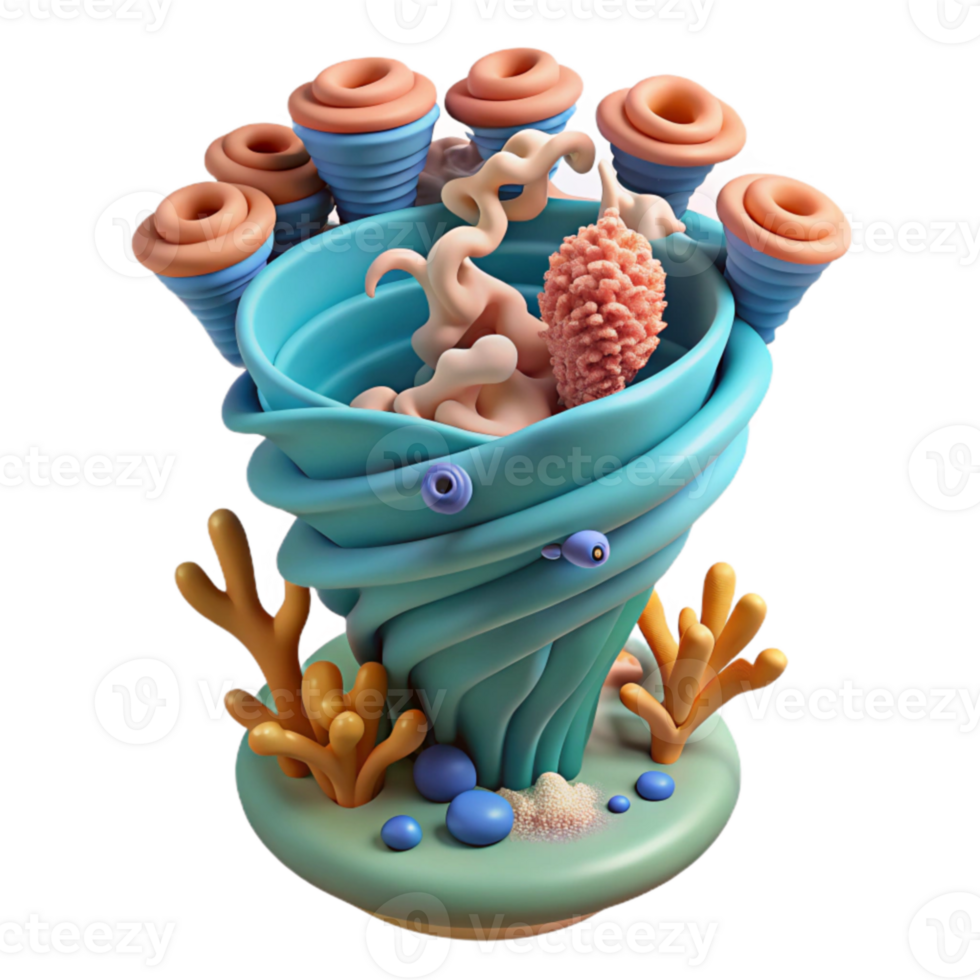 Whimsical Ocean Vortex 3D Render of Abstract Coral Reef png