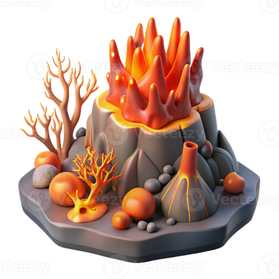 Volcanic Island Coral Reef 3D Render png