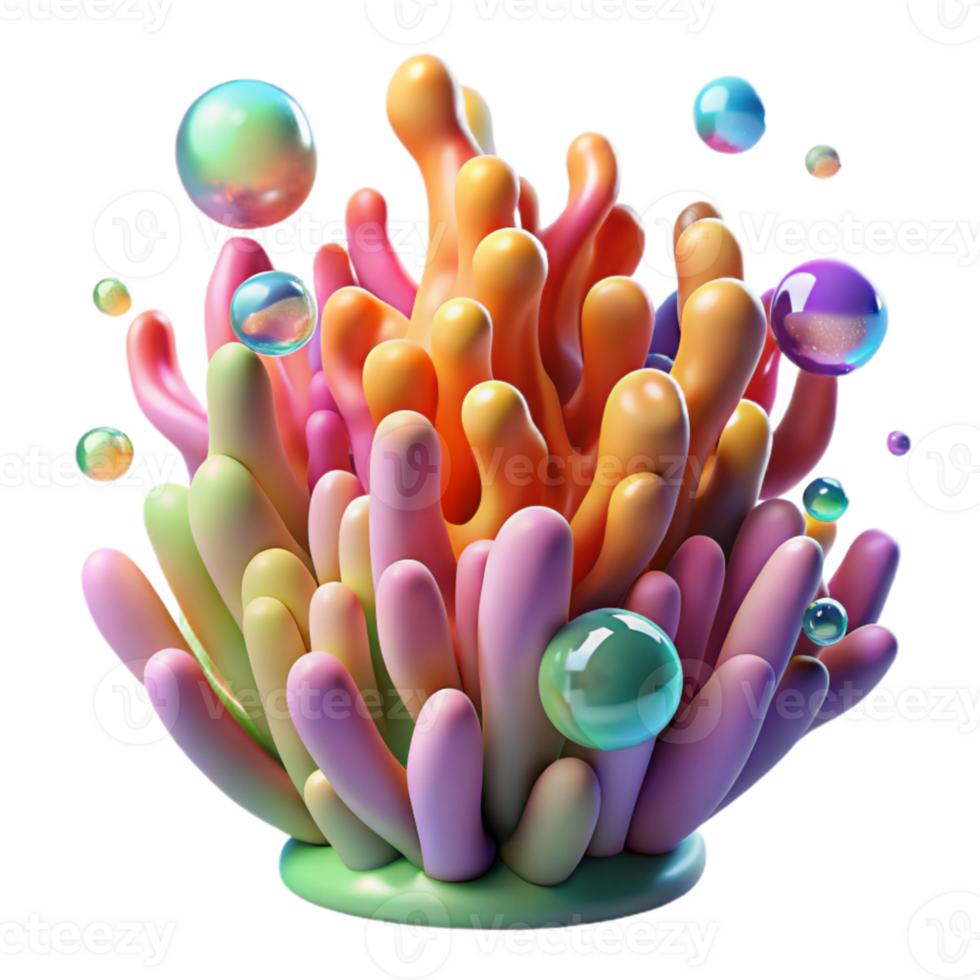 Abstract Coral Reef with Bubbles 3D Render png
