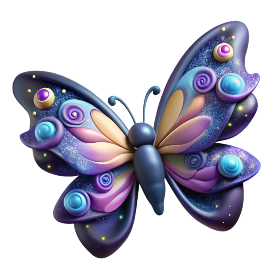 Whimsical 3D Galaxy Butterfly Purple, Pink, Blue Design png