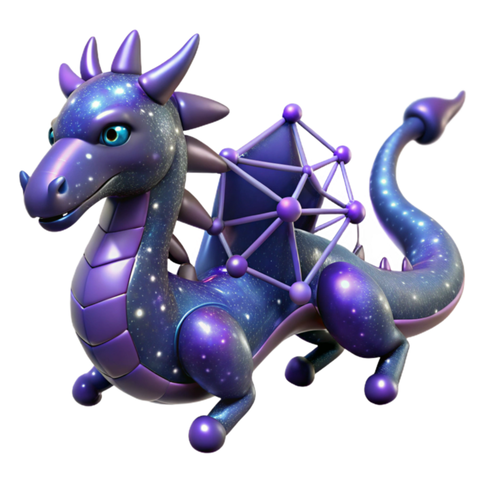 Cosmic Dragon with Geometric Wings 3D Render png