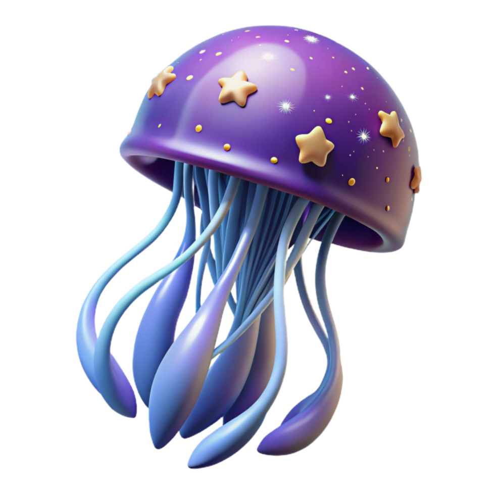 Starry Jellyfish 3D Render of a Cute, Purple Sea Creature png