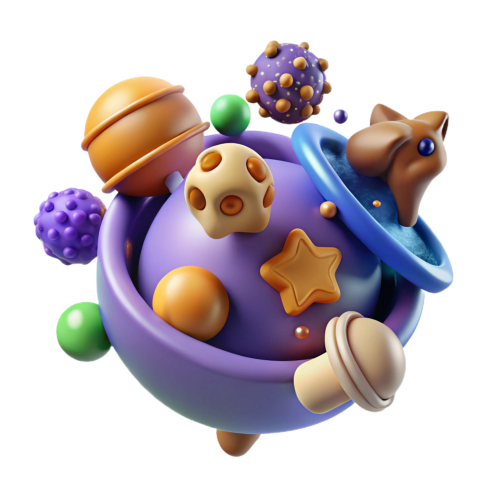 Whimsical 3D Render of a Colorful Planet png