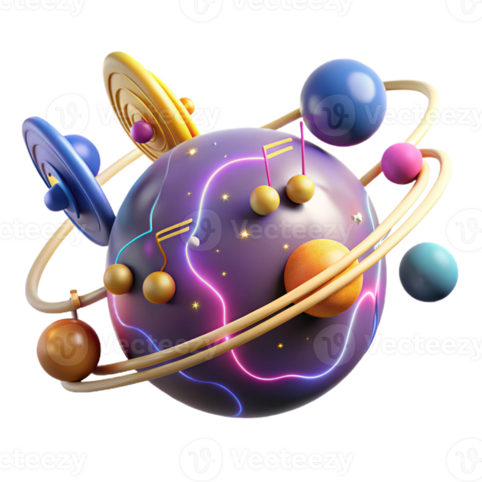 Cosmic Symphony A 3D Render of a Musical Planet png