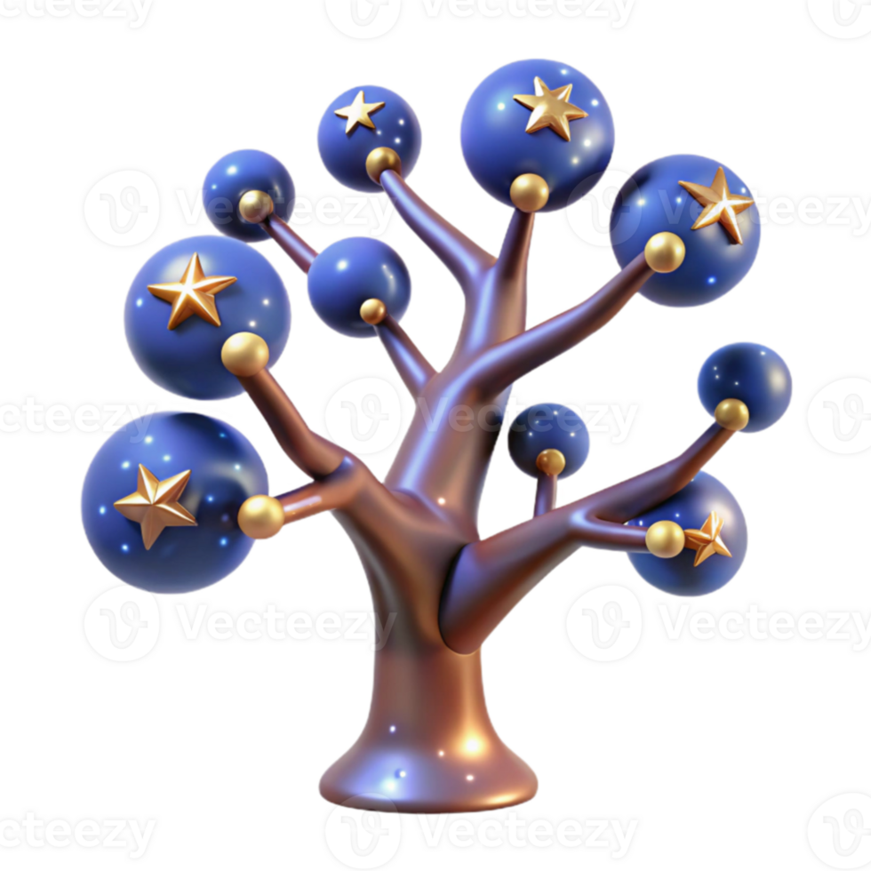 3D Render Abstract Tree with Star Orbs png