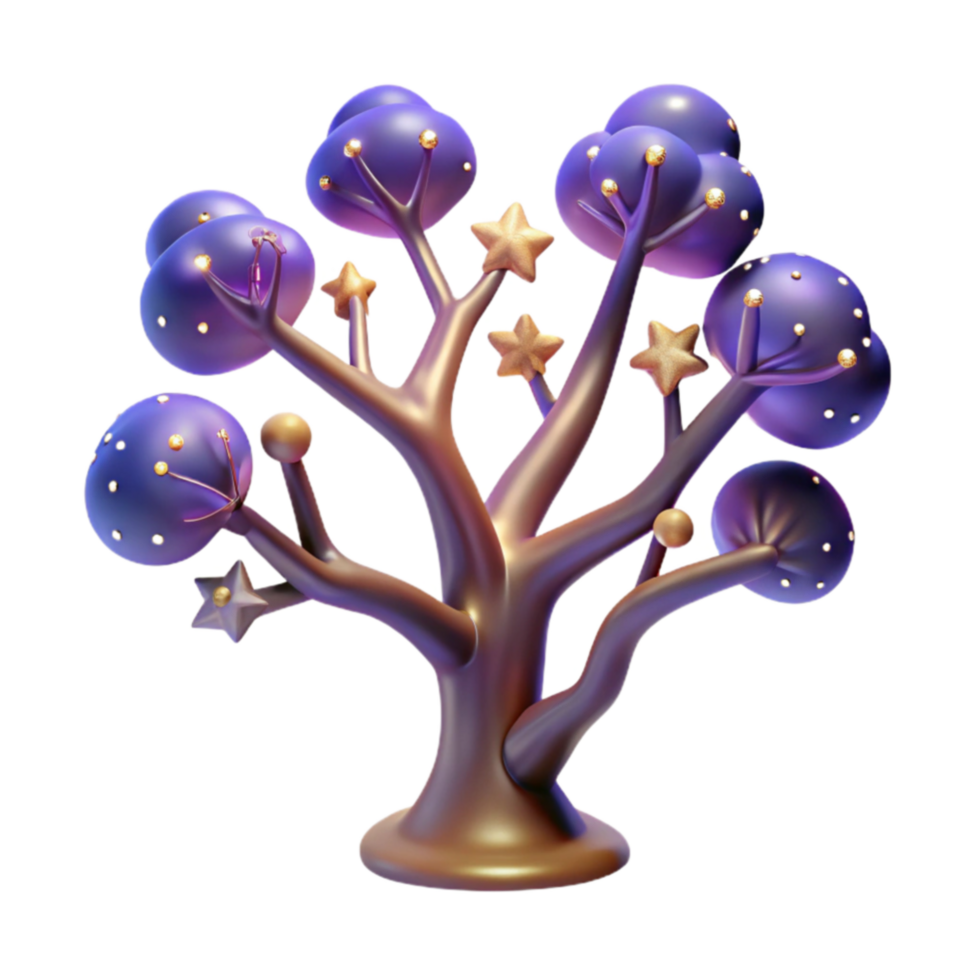 Enchanted Purple Tree with Golden Stars png