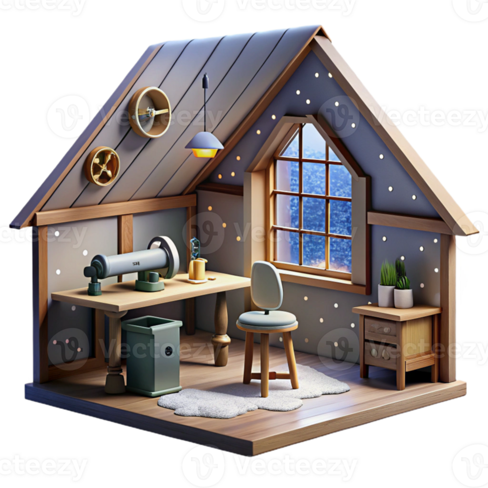 Cozy Attic Workspace 3D Render of a Creative Space png
