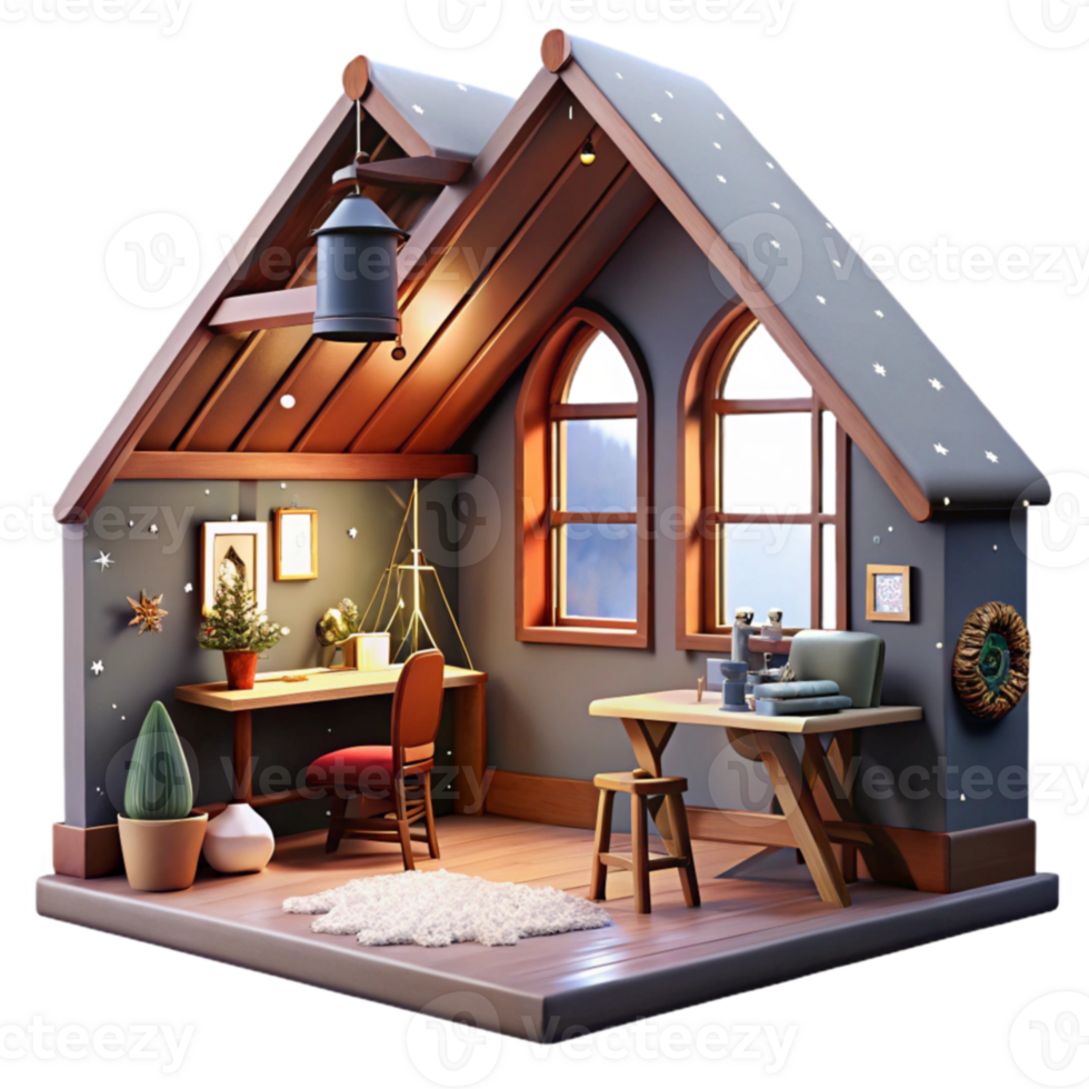 Cozy Attic Workspace Winter Crafts Holiday Decor png